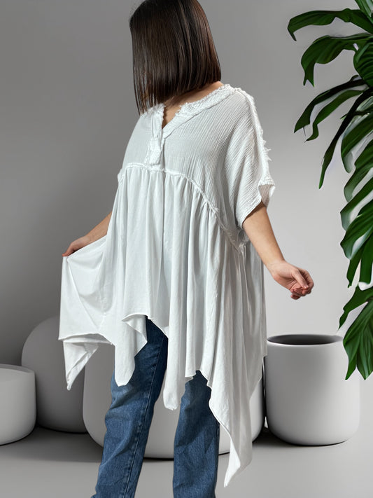 LOUNA - TUNIQUE BLANCHE ASYMETRIQUE JUSQU'A LA TAILLE 54/56