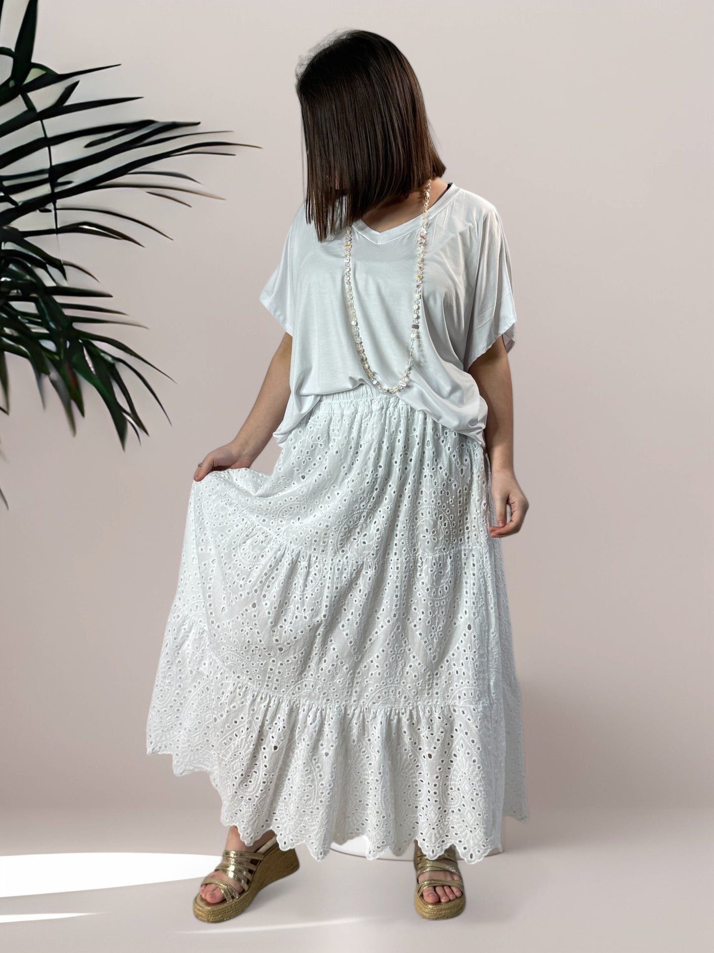 ROMY - JUPON BLANC EN BRODERIE ANGLAISE JUSQU'A LA TAILLE 54