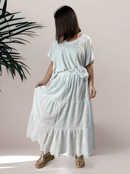 ROMY - JUPON BLANC EN BRODERIE ANGLAISE JUSQU'A LA TAILLE 54