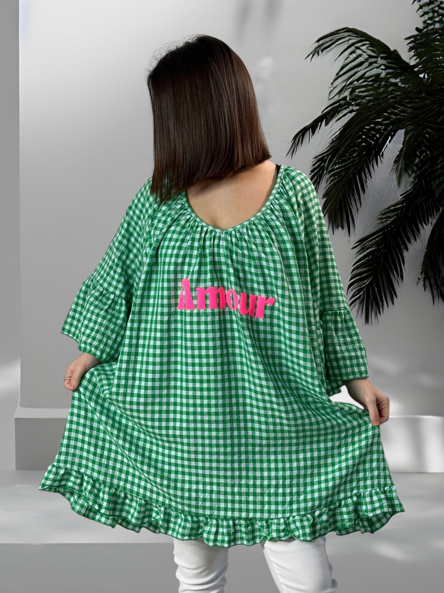 MERYL - TUNIQUE VICHY VERT JUSQU'A LA TAILLE 54/56