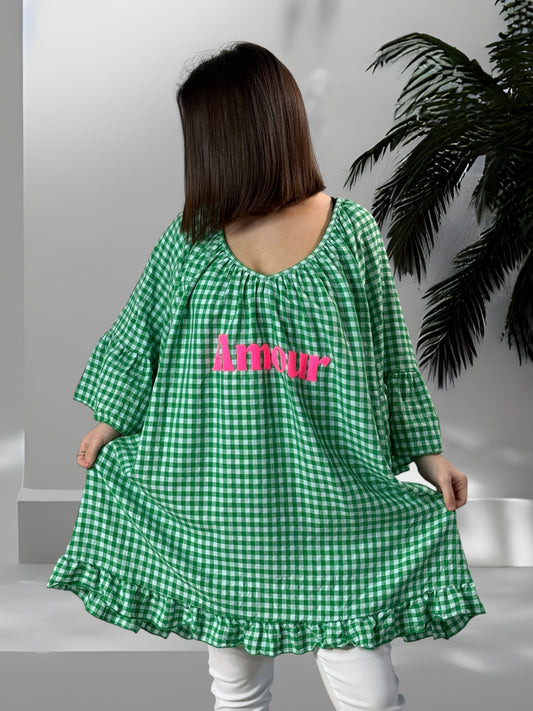 MERYL - TUNIQUE VICHY VERT JUSQU'A LA TAILLE 54/56