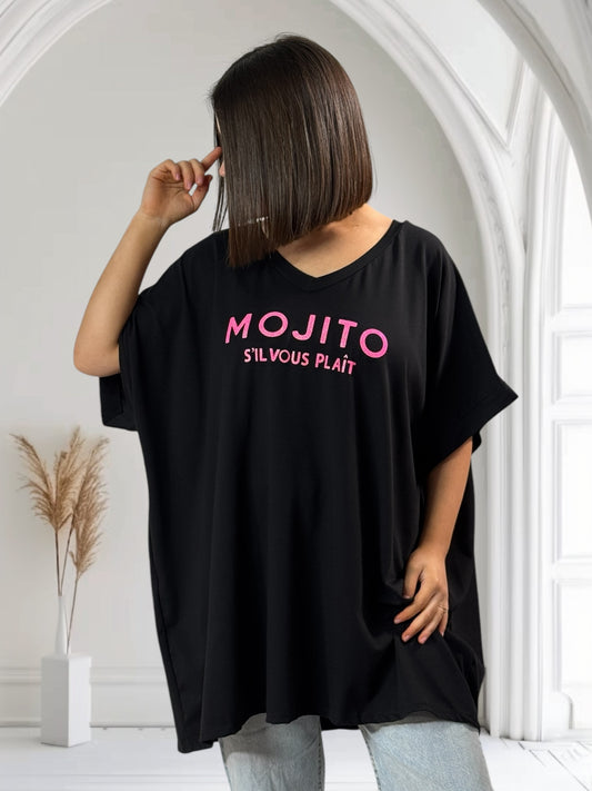 NINO - T-SHIRT NOIR MOTIF MOJITO JUSQU'A LA TAILLE 58