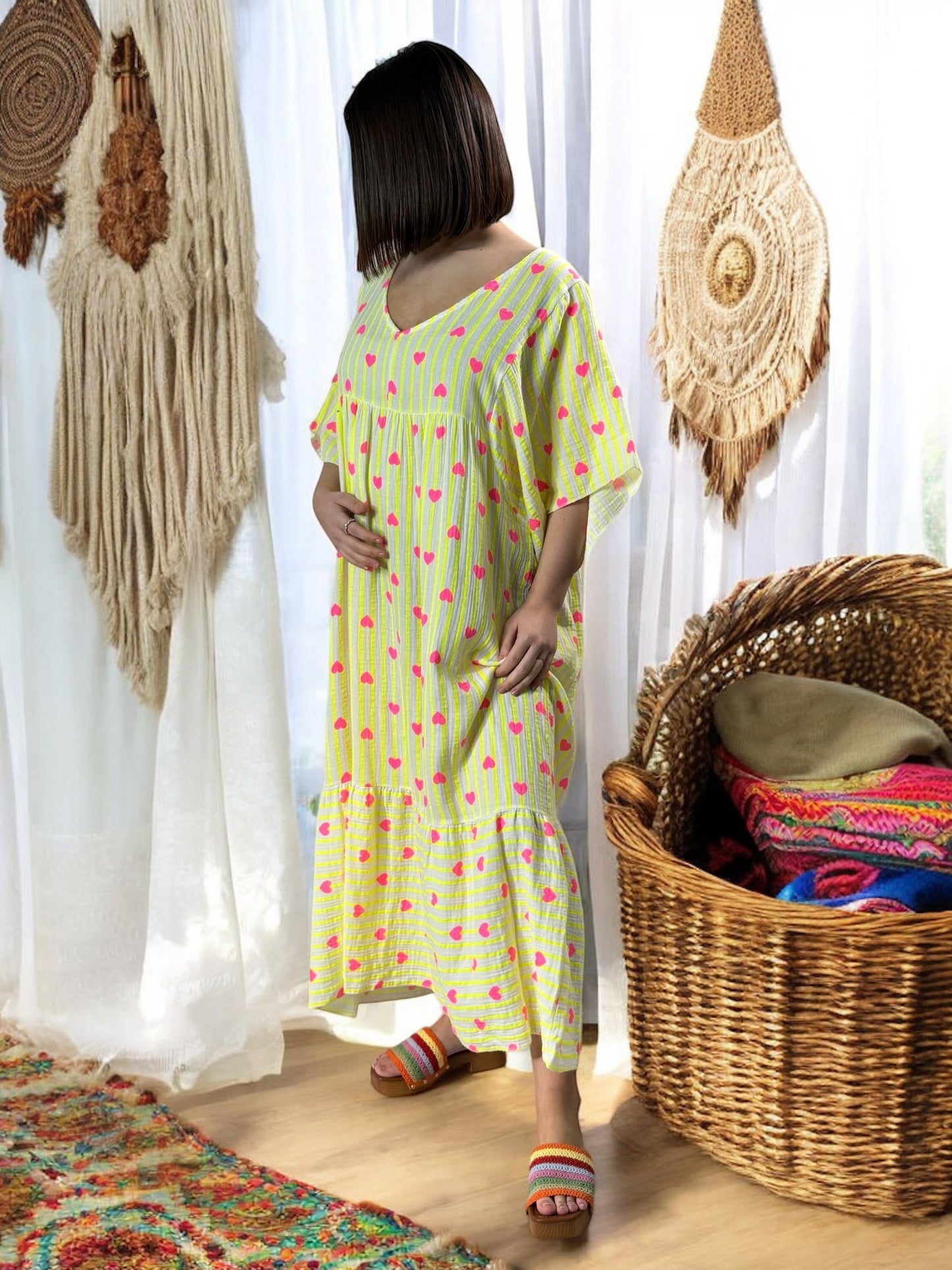 NATALIA - ROBE RAYURE JAUNE JUSQU'A LA TAILLE 56