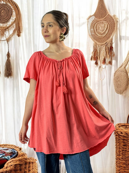BEA - T-SHIRT CORAIL EN COTON JUSQU'A LA TAILLE 52