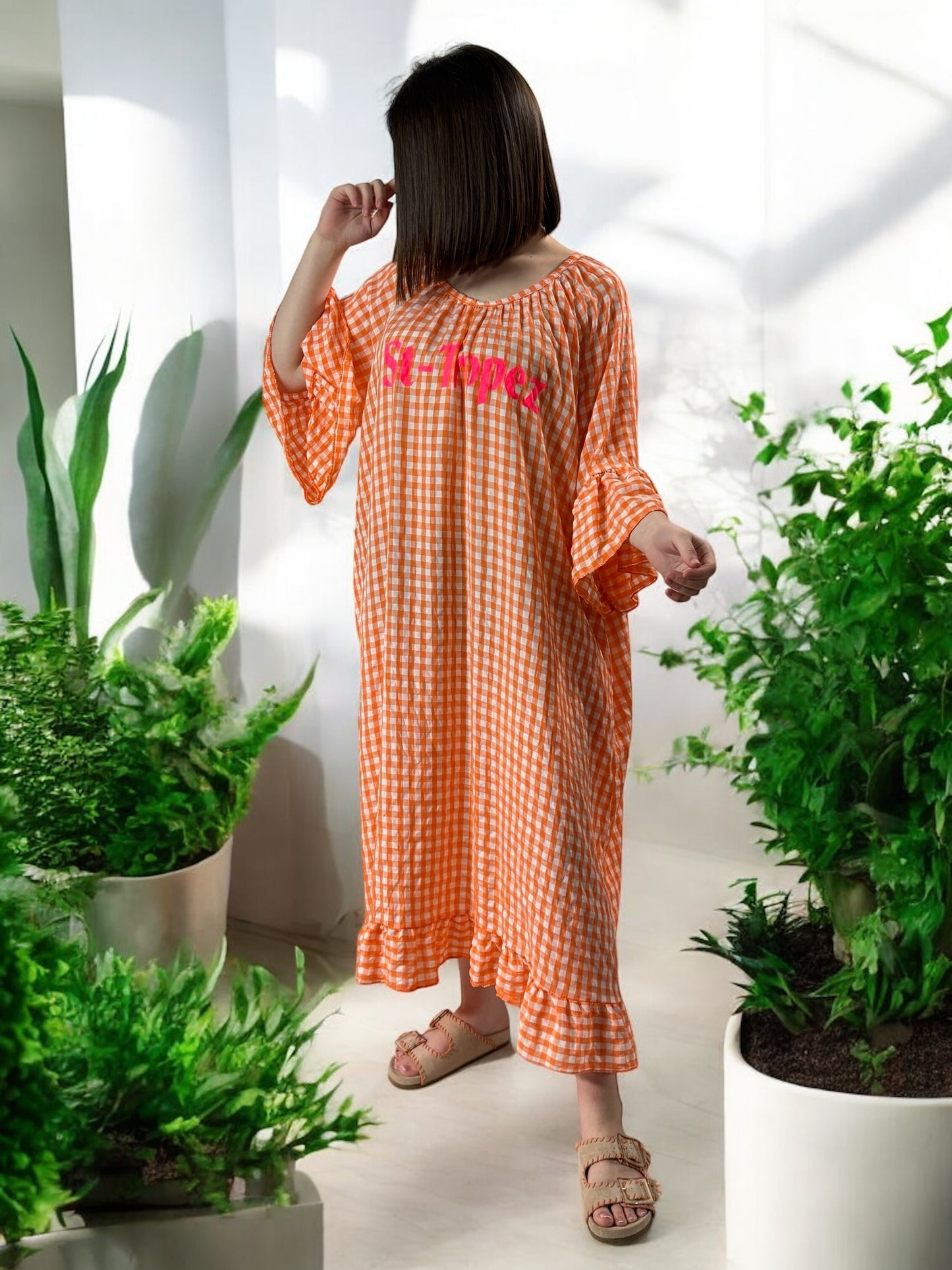 ST TROPEZ - ROBE VICHY ORANGE JUSQU'A LA TAILLE 52