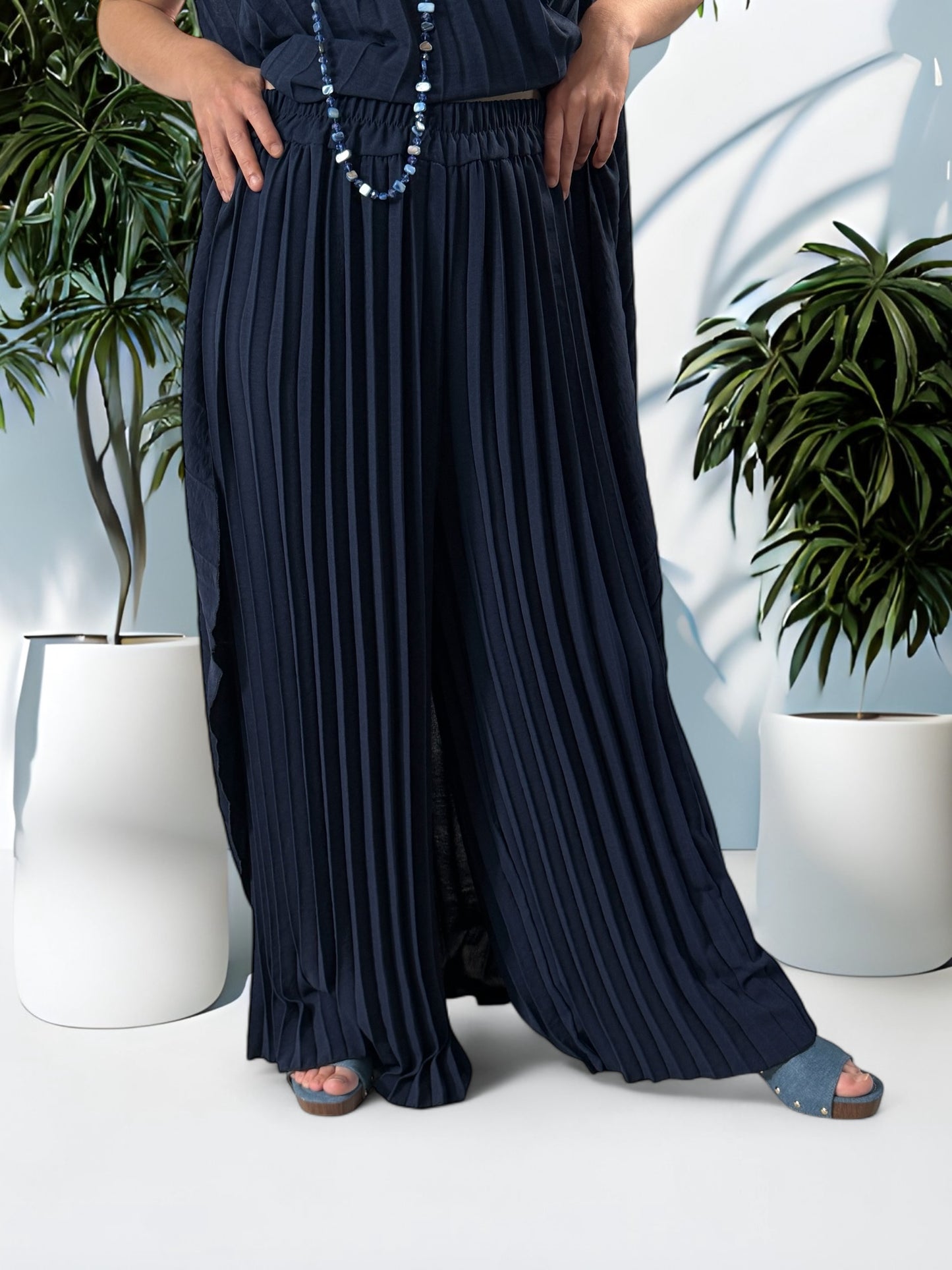 COCKTAIL - ENSEMBLE MARINE TUNIQUE ET PANTALON  OVERSIZE JUSQU'A LA TAILLE 56