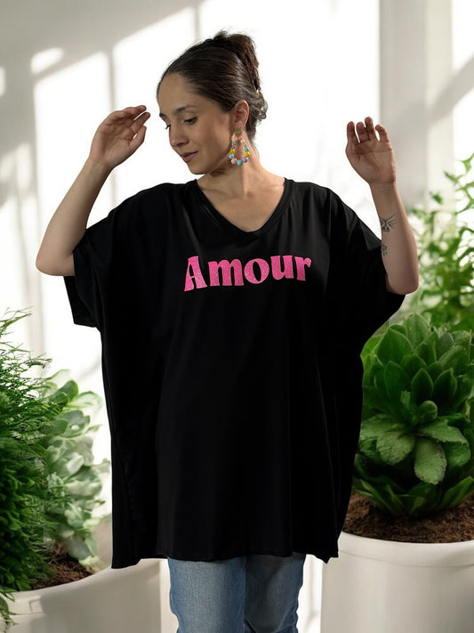 NINO - T-SHIRT NOIR MOTIF AMOUR JUSQU'A LA TAILLE 58