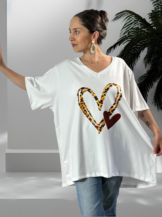 MARIUS - T-SHIRT BLANC MOTIF COEUR JUSQU'A LA TAILLE 56