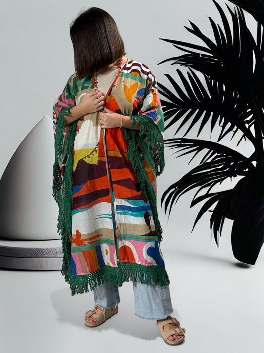 BONNY - KIMONO OVERSIZE MOTIF BRAZIL JUSQU'A LA TAILLE 52/54