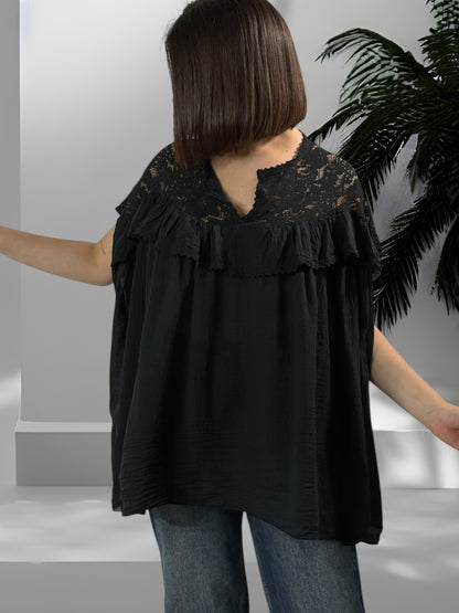BARBARA - BLOUSE OVERSIZE NOIRE JUSQU'A LA TAILLE 52/54