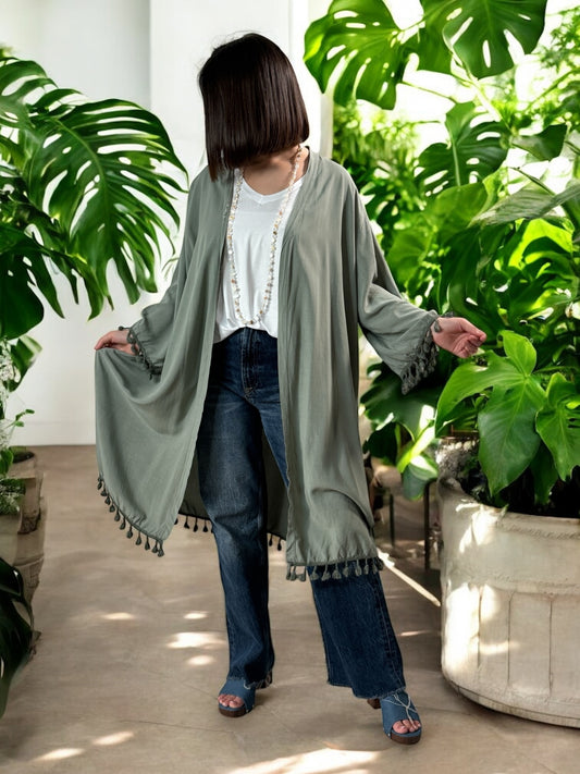 CHANTOU - KIMONO FLUIDE OVERSIZE KAKI JUSQU'A LA TAILLE 58