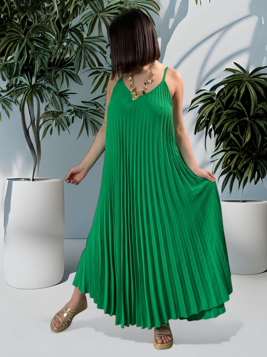 MAROUSSIA - ROBE VERTE PLIS SOLEIL JUSQU'A LA TAILLE 52