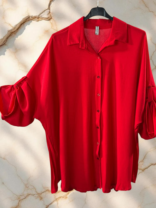 MORGANE - CHEMISE ROUGE OVERSIZE PLIS SOLEIL TAILLE 50 A 58/60