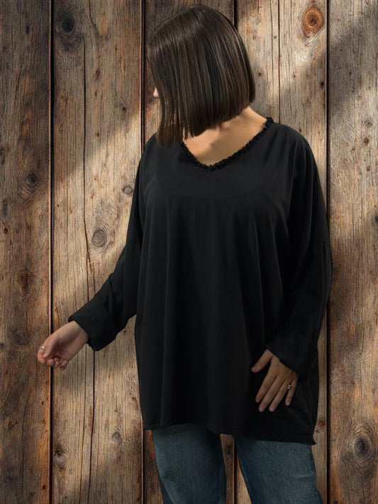 ESTEBAN - T-SHIRT NOIR MANCHES LONGUES JUSQU'A LA TAILLE 56