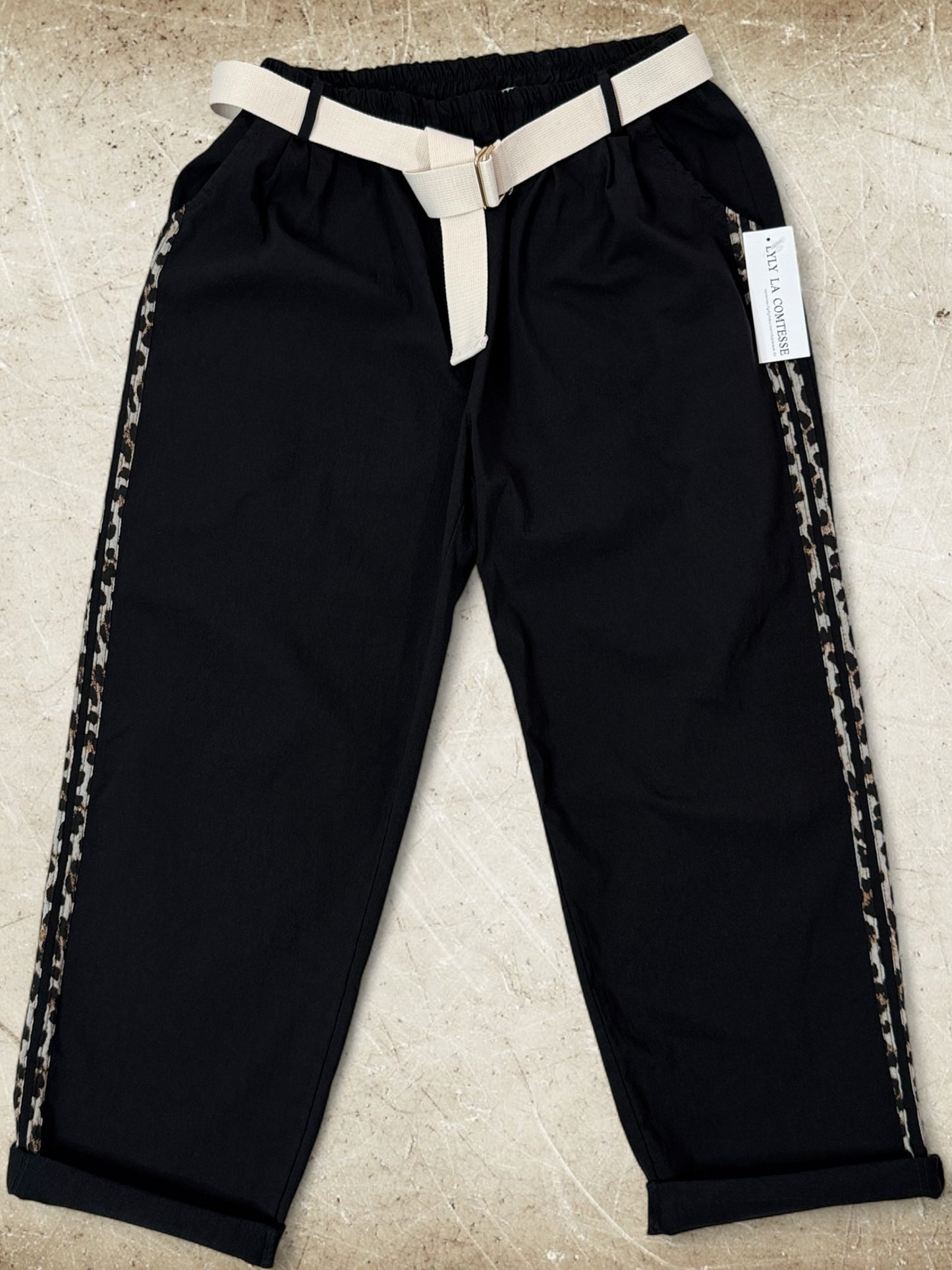 GABIN - PANTALON NOIR AVEC CEINTURE JUSQU'A LA TAILLE 52/54