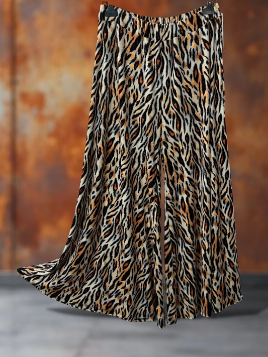 EDITH - PANTALON PALAZZO EN VELOURS FLUIDE MOTIF ANIMALIER TAILLE 46 A 56