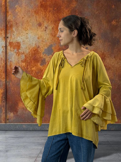 EMILIE - BLOUSE CURRY EN COTON OVERSIZE JUSQU'A LA TAILLE 52