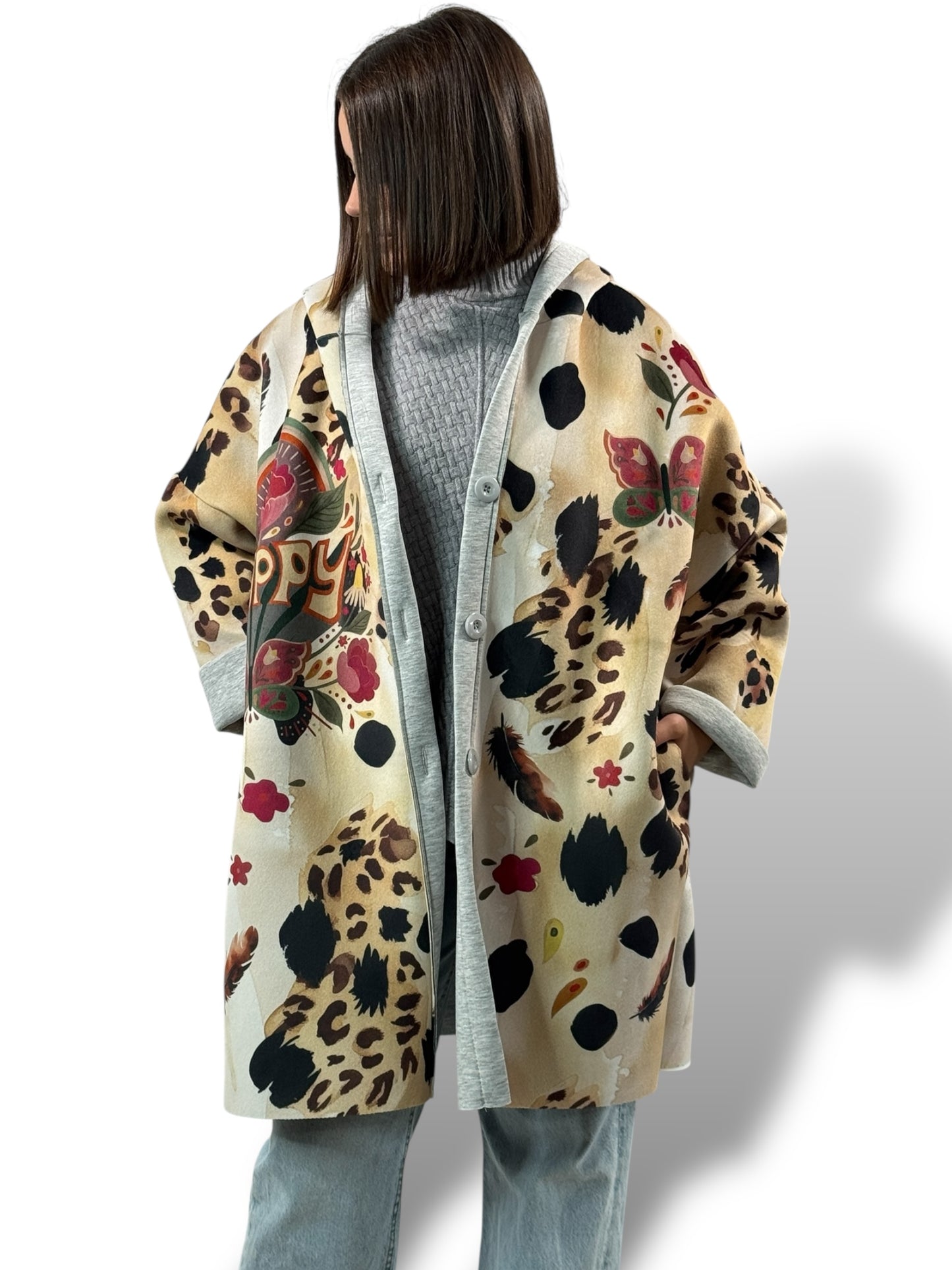LULU - VESTE A CAPUCHE A MOTIF JUSQU'A LA TAILLE 52/54