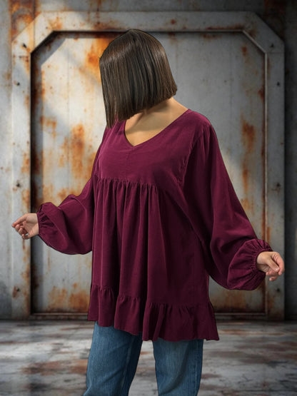 VICTORIA - TUNIQUE BORDEAUX EN VELOURS MILLERAIES OVERSIZE JUSQU'A LA TAILLE 52
