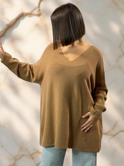 LARA - PULL OVERSIZE CAMEL JUSQU'A LA TAILLE 54