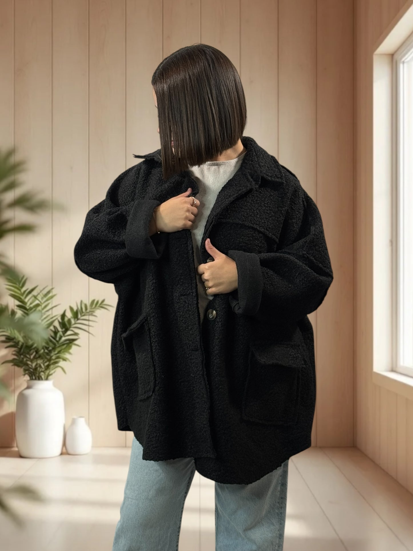 SANTAFEE - VESTE OVERSIZE NOIRE JUSQU'A LA TAILLE 54/56