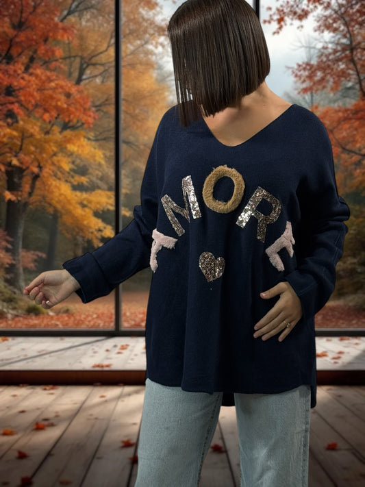 FANNY - PULL OVERSIZE MARINE JUSQU'A LA TAILLE 52