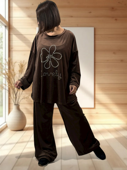 UMBERTO - ENSEMBLE MARRON EN VELOURS STRETCH JUSQU'A LA TAILLE 52/54