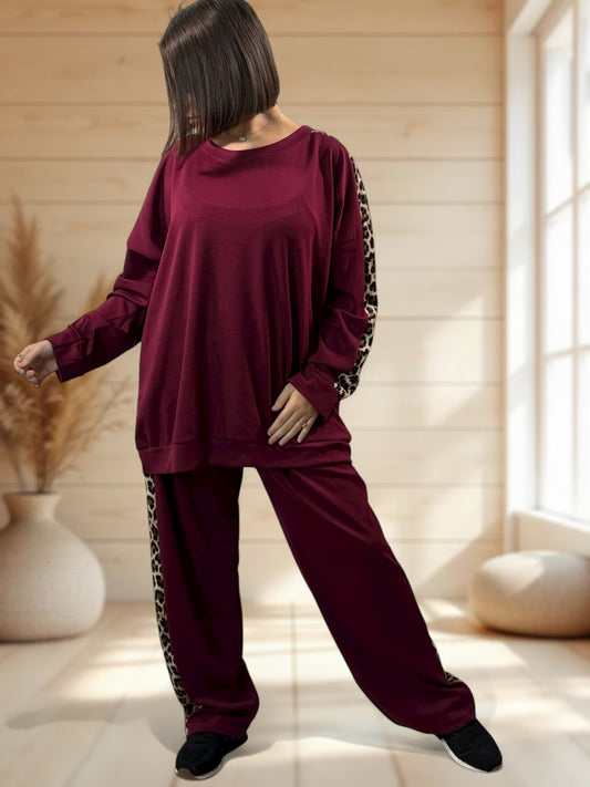 LEONARDO - ENSEMBLE BORDEAUX BANDE LEOPARD JUSQU'A LA TAILLE 52/54