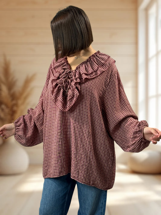 COLINE - BLOUSE A PETITS CARREAUX  JUSQU'A LA TAILLE 52/54