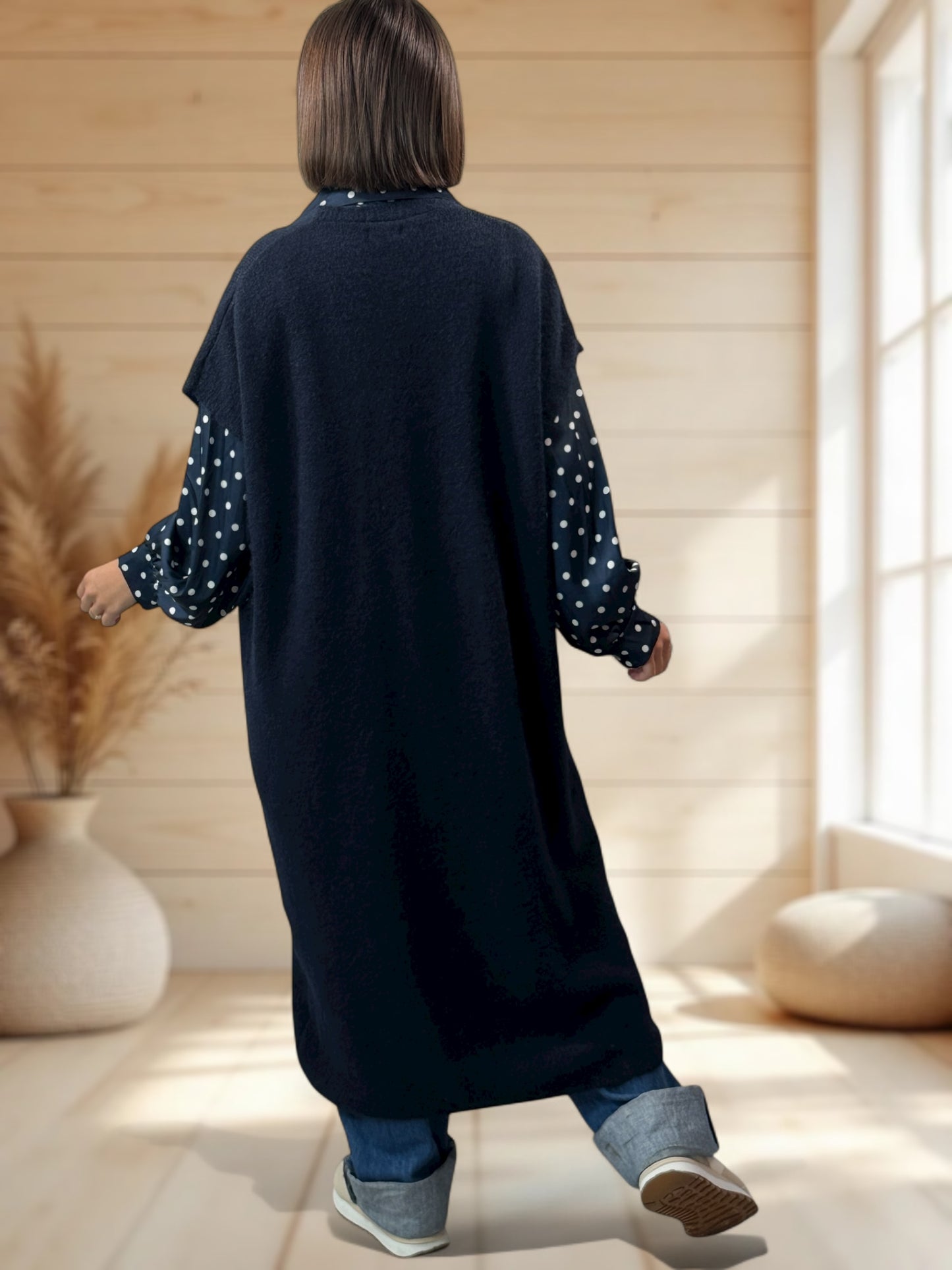 UGO - LONG GILET OVERSIZE MARINE JUSQU'A LA TAILLE 56/58