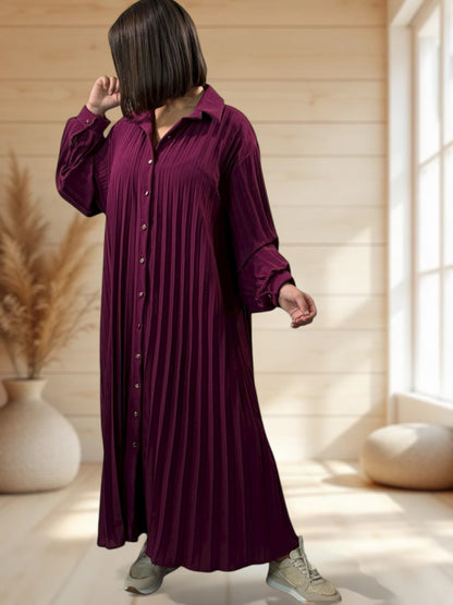 MAROUSSIA - ROBE CYCLAMEN PLIS SOLEIL JUSQU'A LA TAILLE 56