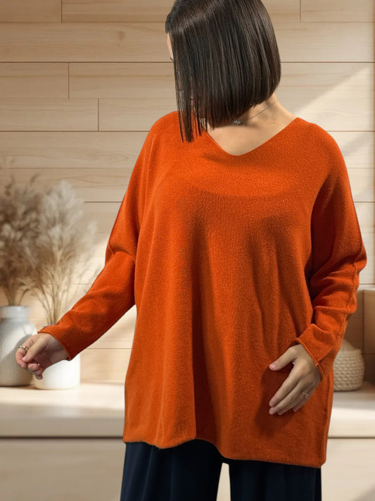 LARA - PULL OVERSIZE ROUX JUSQU'A LA TAILLE 54
