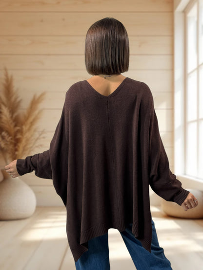 MATHILDE - GILET OVERSIZE MARRON JUSQU'A LA TAILLE 56/58