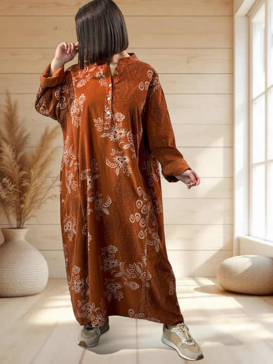 VERONE - ROBE ROUILLE A MOTIF EN VELOURS JUSQU'A LA TAILLE 52