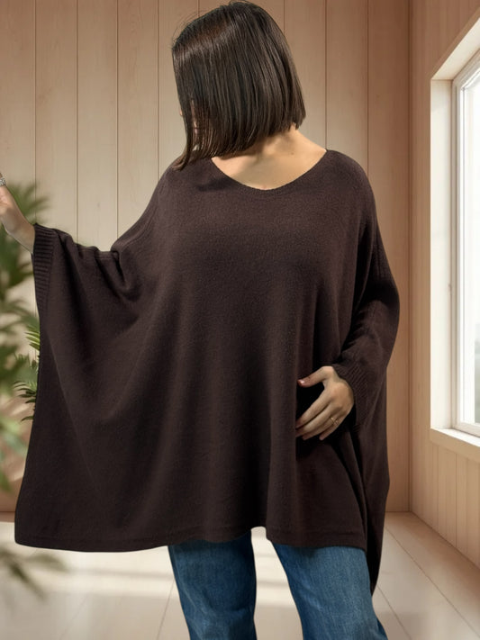 NICKO - PULL OVERSIZE MARRON JUSQU'A LA TAILLE 60