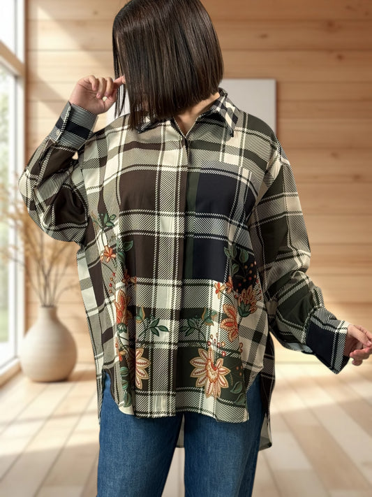 YSOLINE REF6 - CHEMISE OVERSIZE A MOTIF JUSQU'A LA TAILLE 52/54