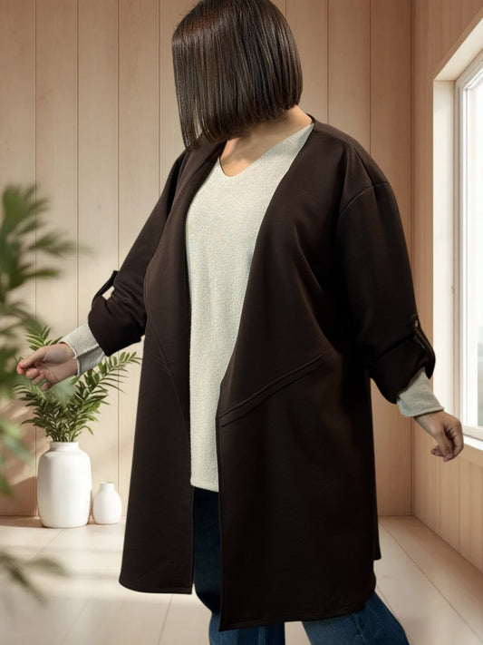 LYSIANE - VESTE MARRON OVERSIZE JUSQU'A LA TAILLE 52/54