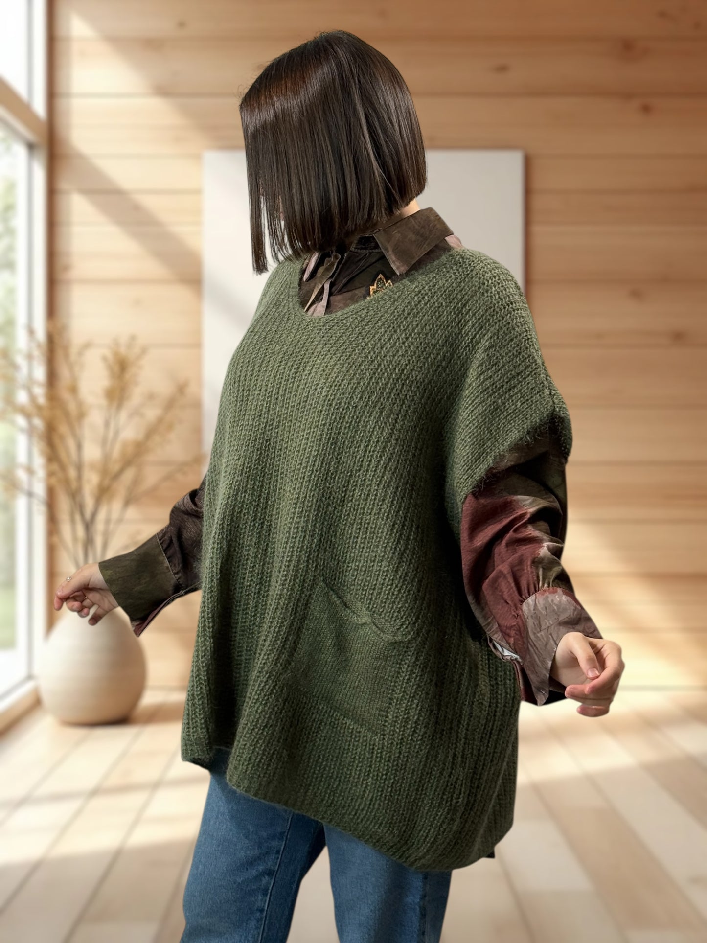 ENZO - PULL KAKI OVERSIZE JUSQU'A LA TAILLE 56