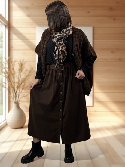 CAROLINA - JUPE EN VELOURS MARRON JUSQU'A LA TAILLE 52/54