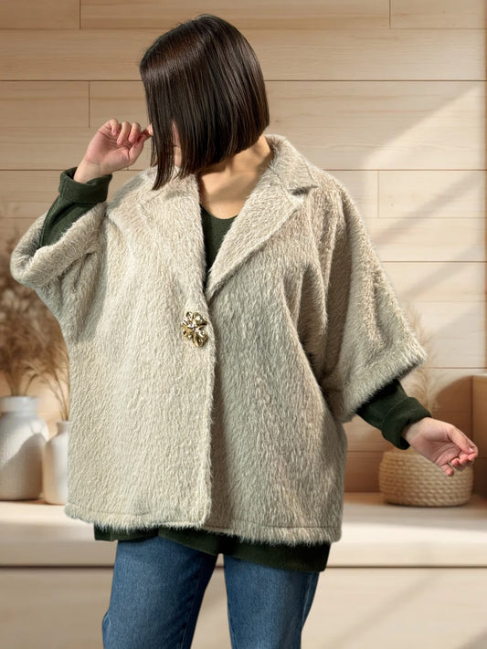 MAGUY - VESTE OVERSIZE BEIGE JUSQU'A LA TAILLE 54