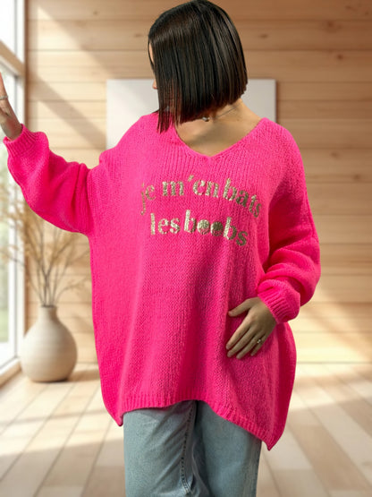 LUCIA - PULL OVERSIZE FUCHSIA JUSQU'A LA TAILLE 54
