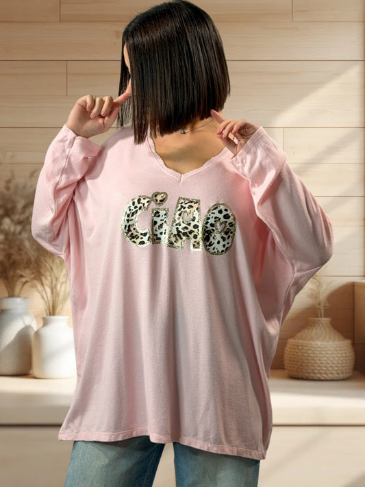 CIAO - PULL ROSE EN MAILLE FLUIDE JUSQU'A LA TAILLE 54/56