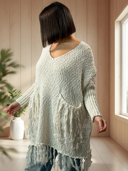 SHEILA - PULL OVERSIZE BLANC CASSE JUSQU'A LA TAILLE 56