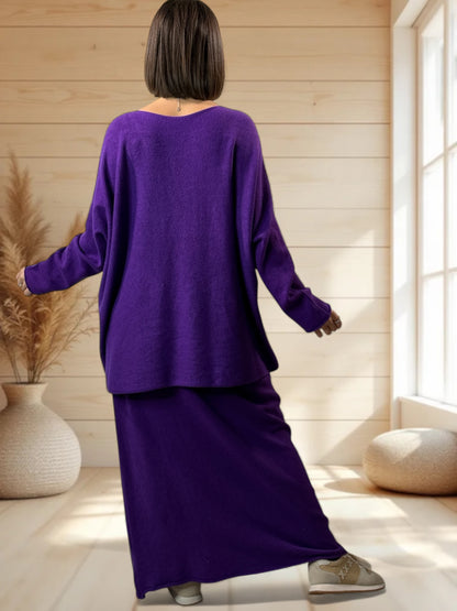 FAUSTINE - ENSEMBLE EN MAILLE VIOLET JUSQU'A LA TAILLE 52/54