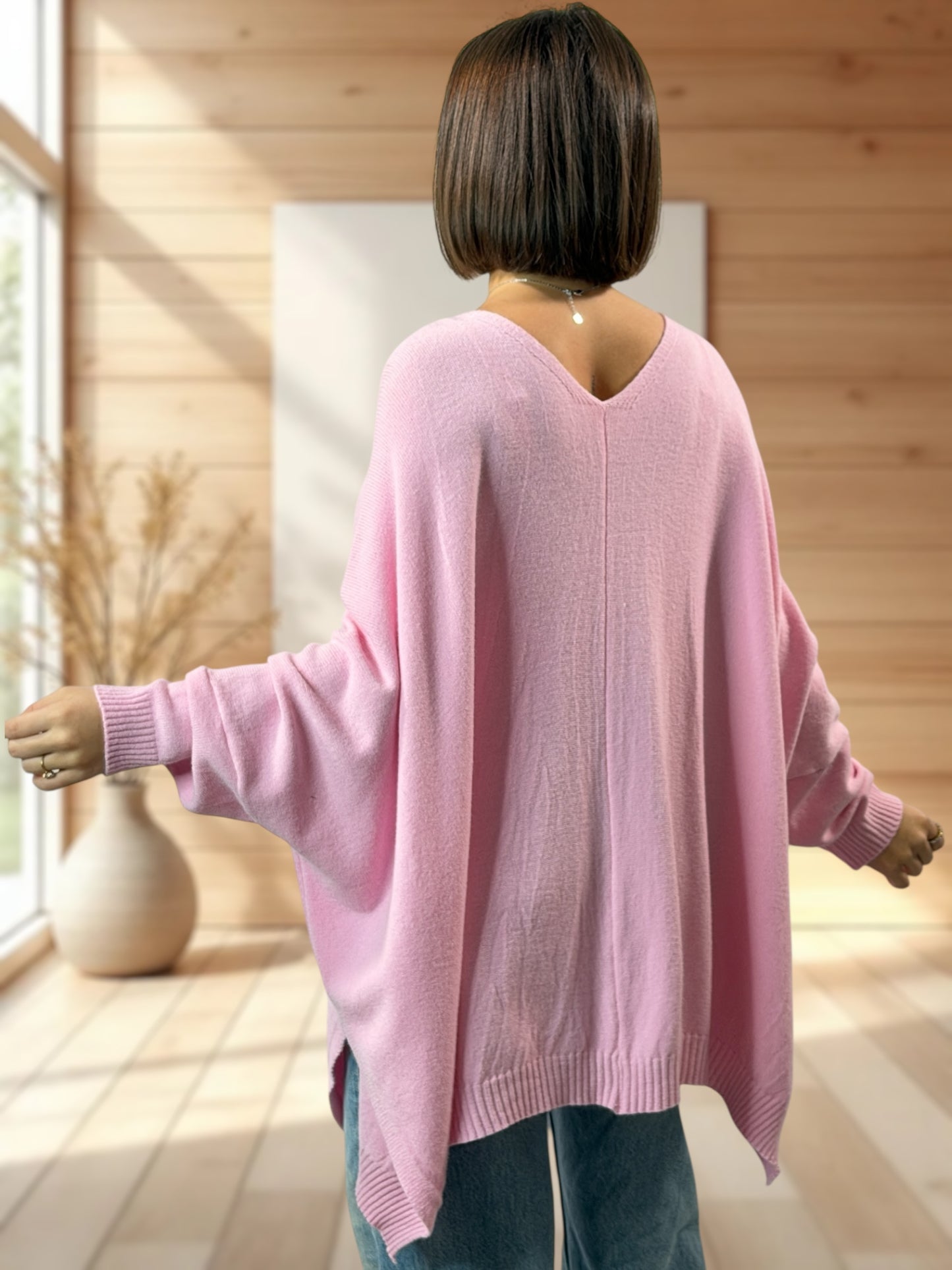 MATHILDE - GILET OVERSIZE ROSE JUSQU'A LA TAILLE 56/58