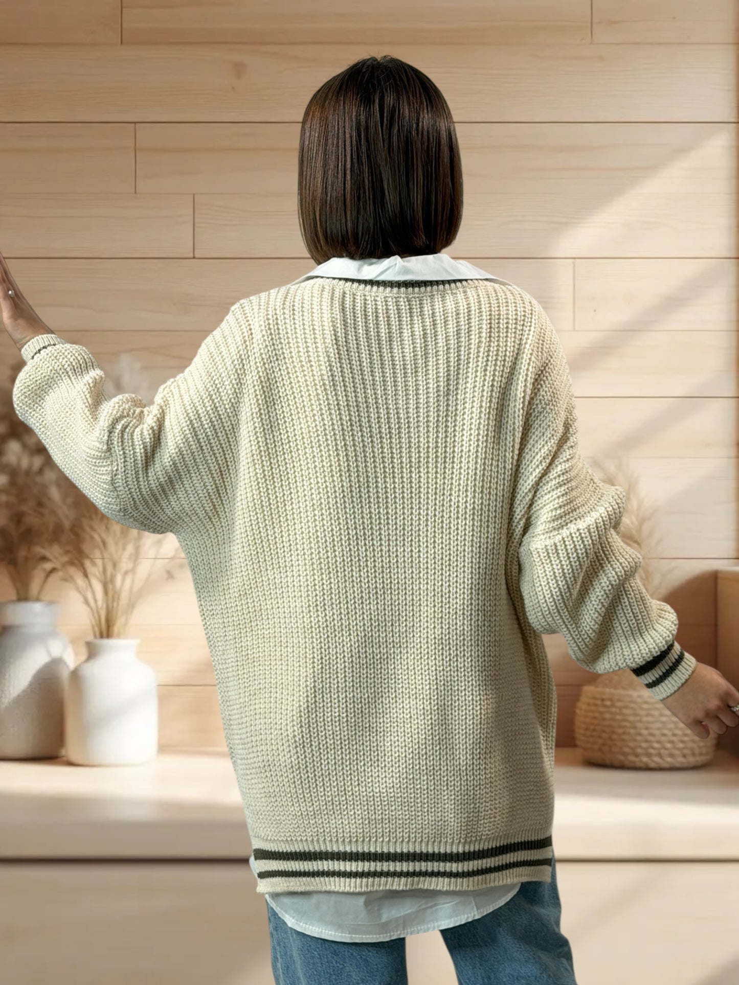 NANOU - PULL OVERSIZE BEIGE JUSQU'A LA TAILLE 52