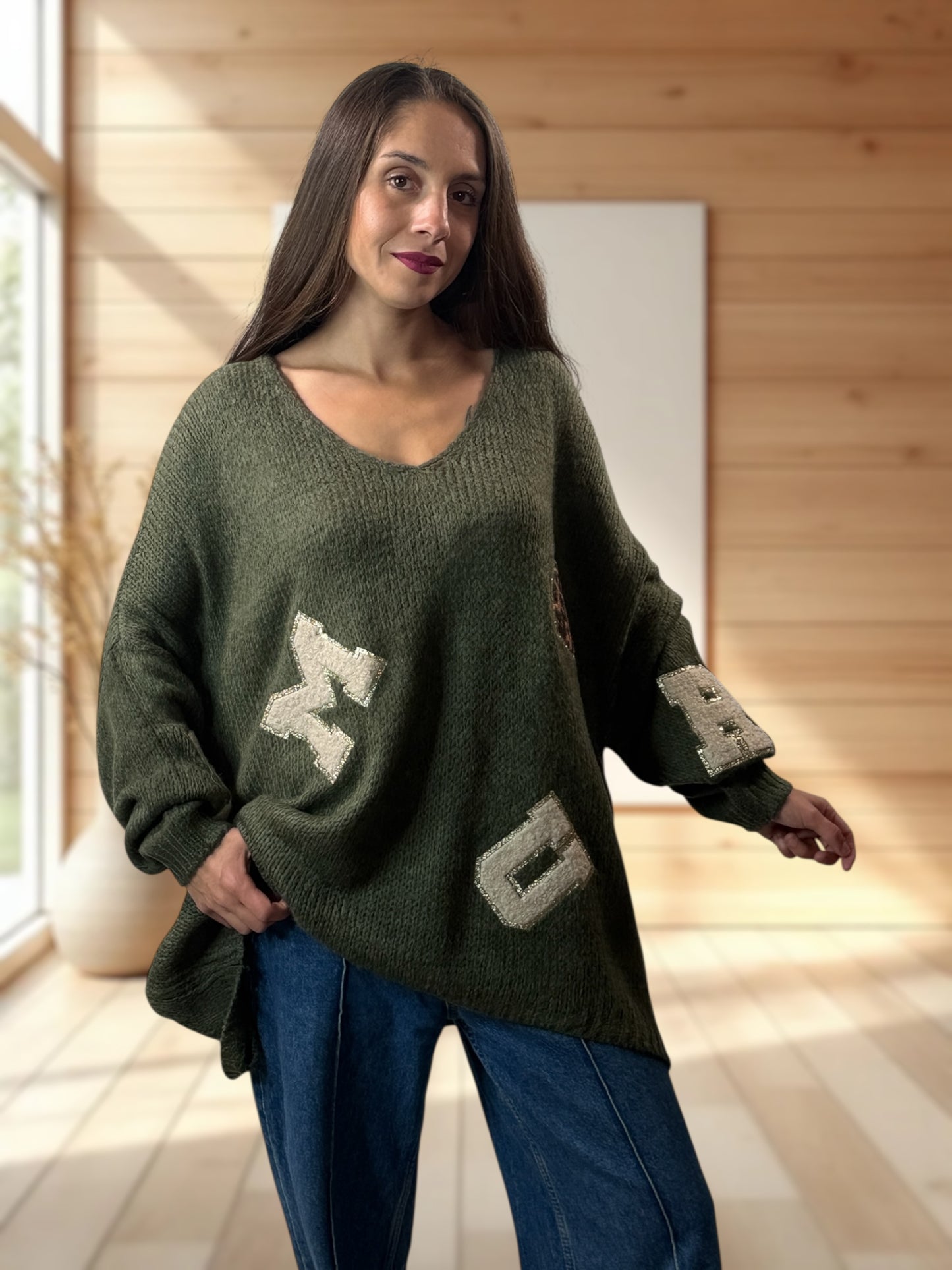 JAMES - PULL OVERSIZE KAKI JUSQU'A LA TAILLE 56