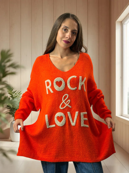 MICK - PULL OVERSIZE ORANGE AVEC ALPAGA JUSQU'A LA TAILLE 56