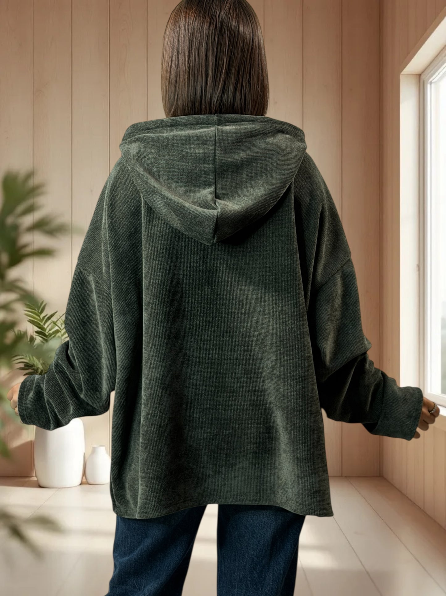 PAULIN - SWEAT A CAPUCHE OVERSIZE KAKI JUSQU'A LA TAILLE 56