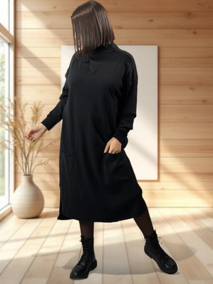 LEONIE - ROBE EN MAILLE NOIRE OVERSIZE JUSQU'A LA TAILLE 48/50